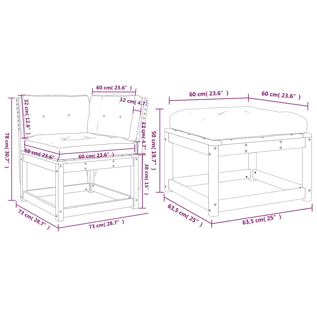 Set canapele de grădină cu perne 3 piese alb lemn masiv de pin GartenMobel Dekor