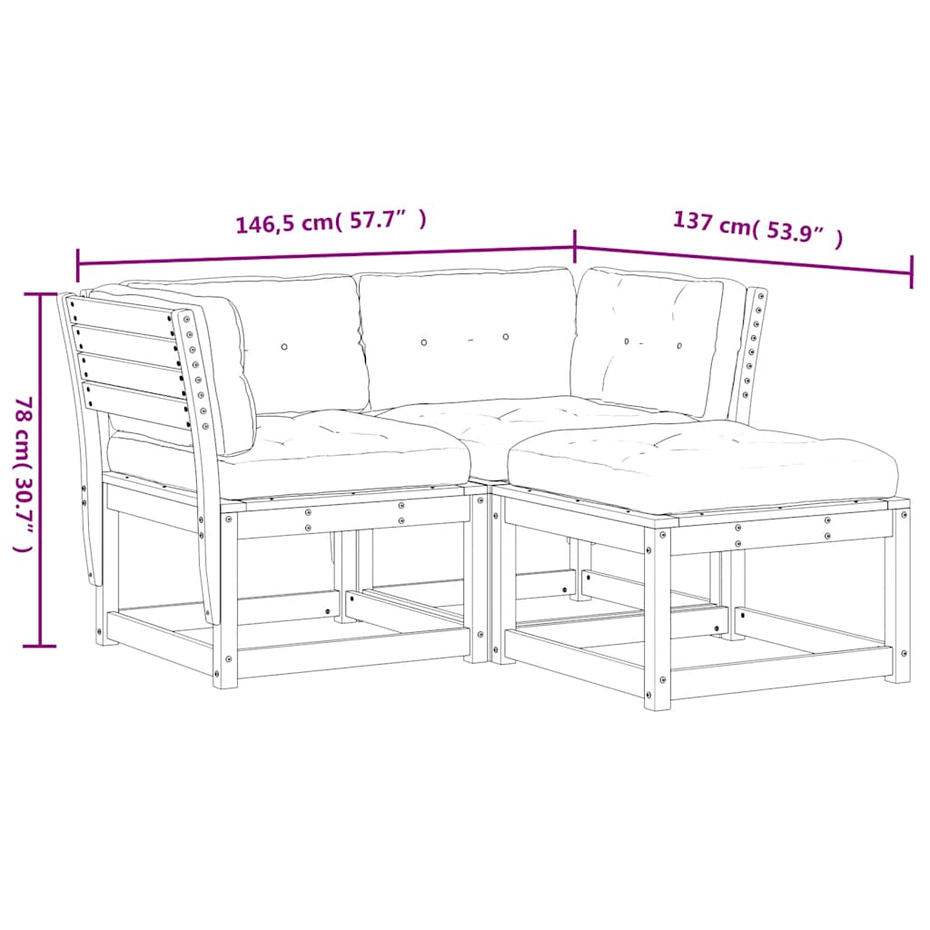 Set mobilier de grădină cu perne, 3 piese, lemn masiv douglas GartenMobel Dekor