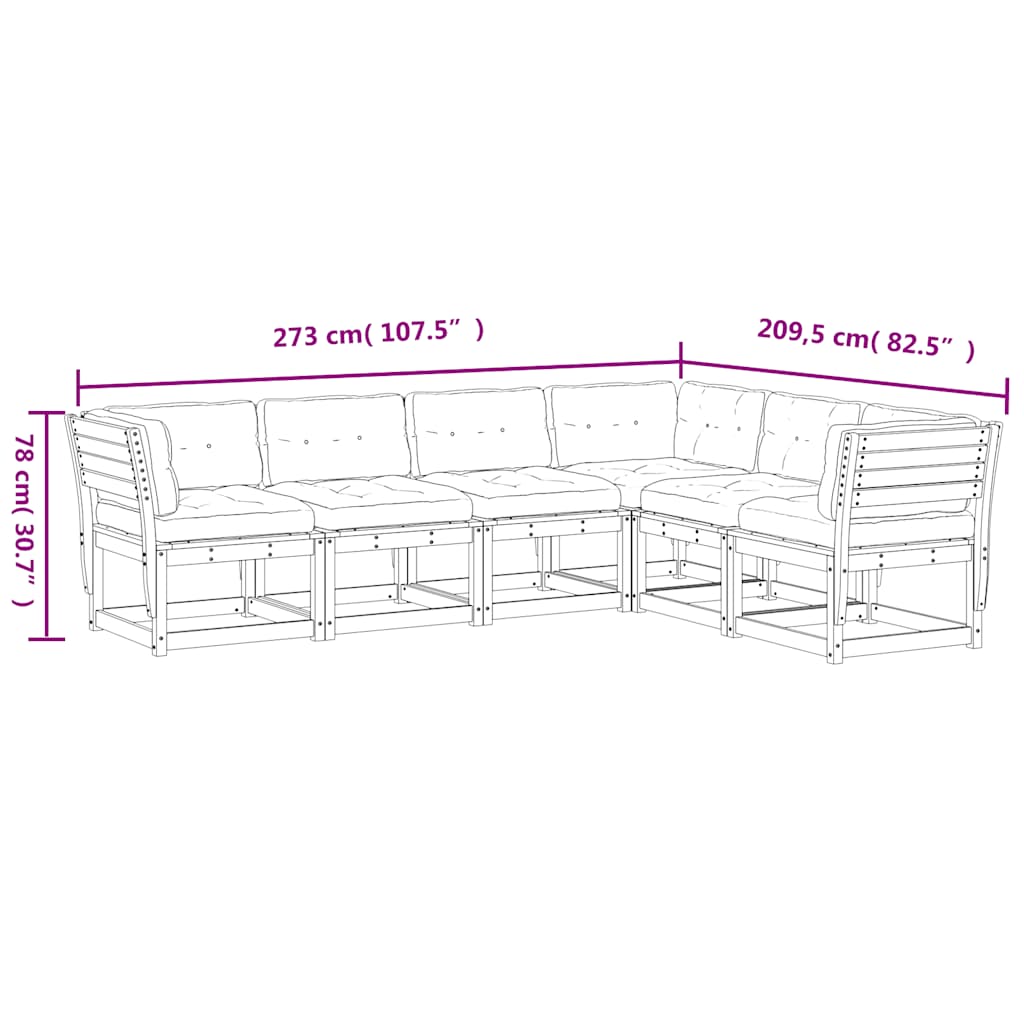 Set mobilier de grădină cu perne, 6 piese, lemn masiv de pin GartenMobel Dekor
