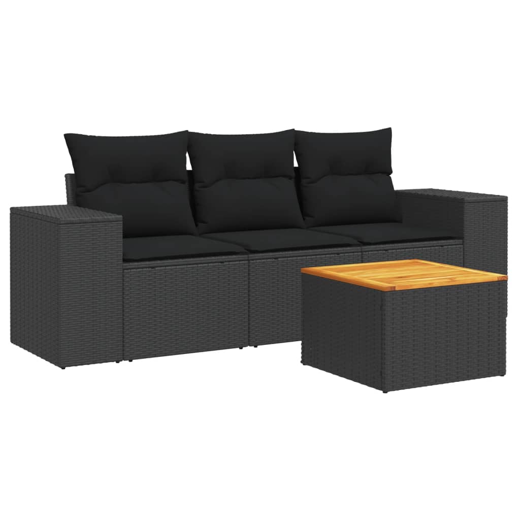Set mobilier de grădină cu perne, 4 piese, negru, poliratan GartenMobel Dekor