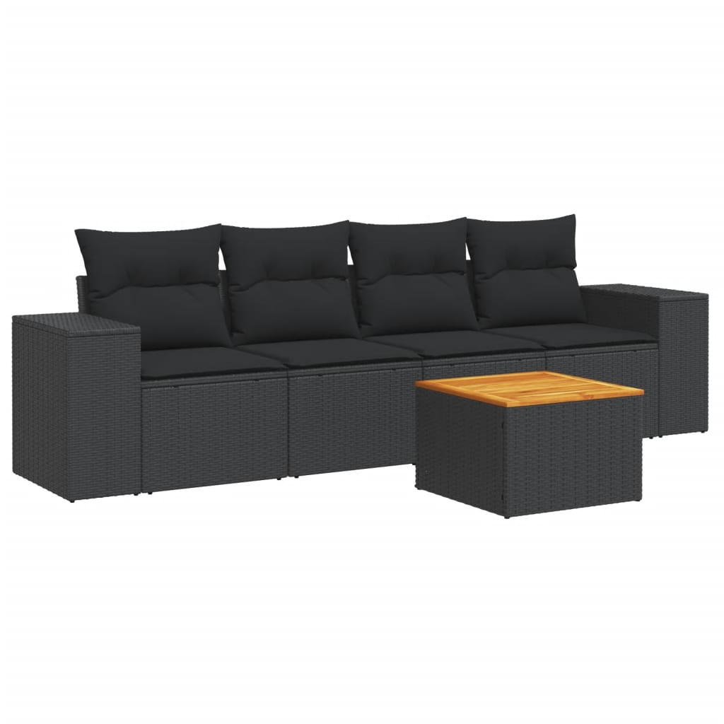Set mobilier de grădină cu perne, 5 piese, negru, poliratan GartenMobel Dekor