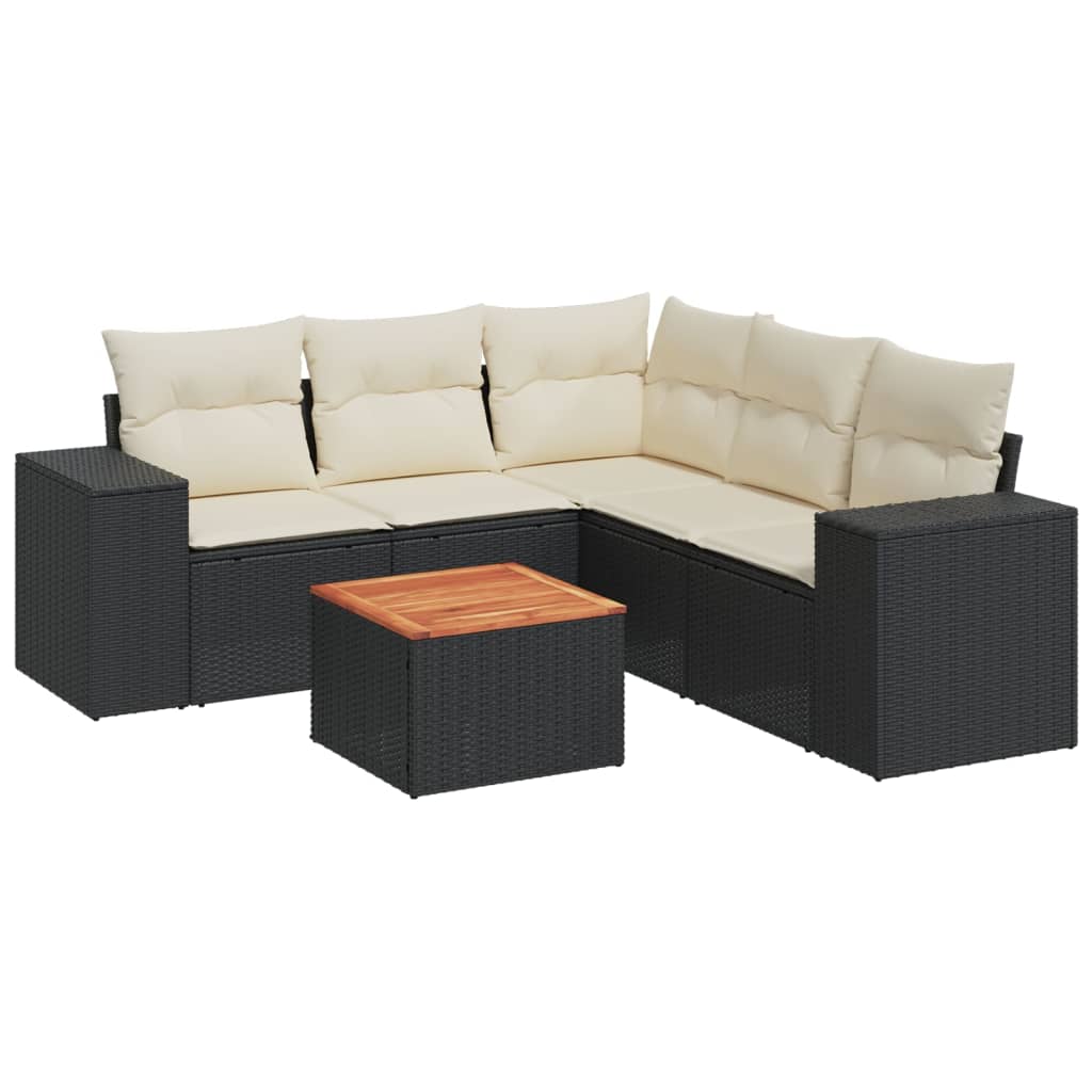 Set mobilier de grădină cu perne, 6 piese, negru, poliratan GartenMobel Dekor