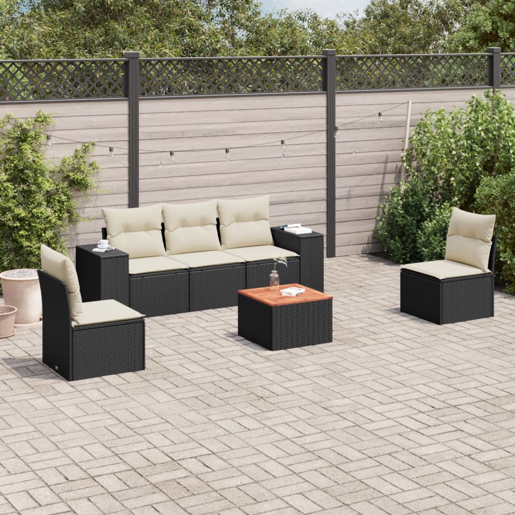 Set mobilier de grădină cu perne, 6 piese, negru, poliratan GartenMobel Dekor