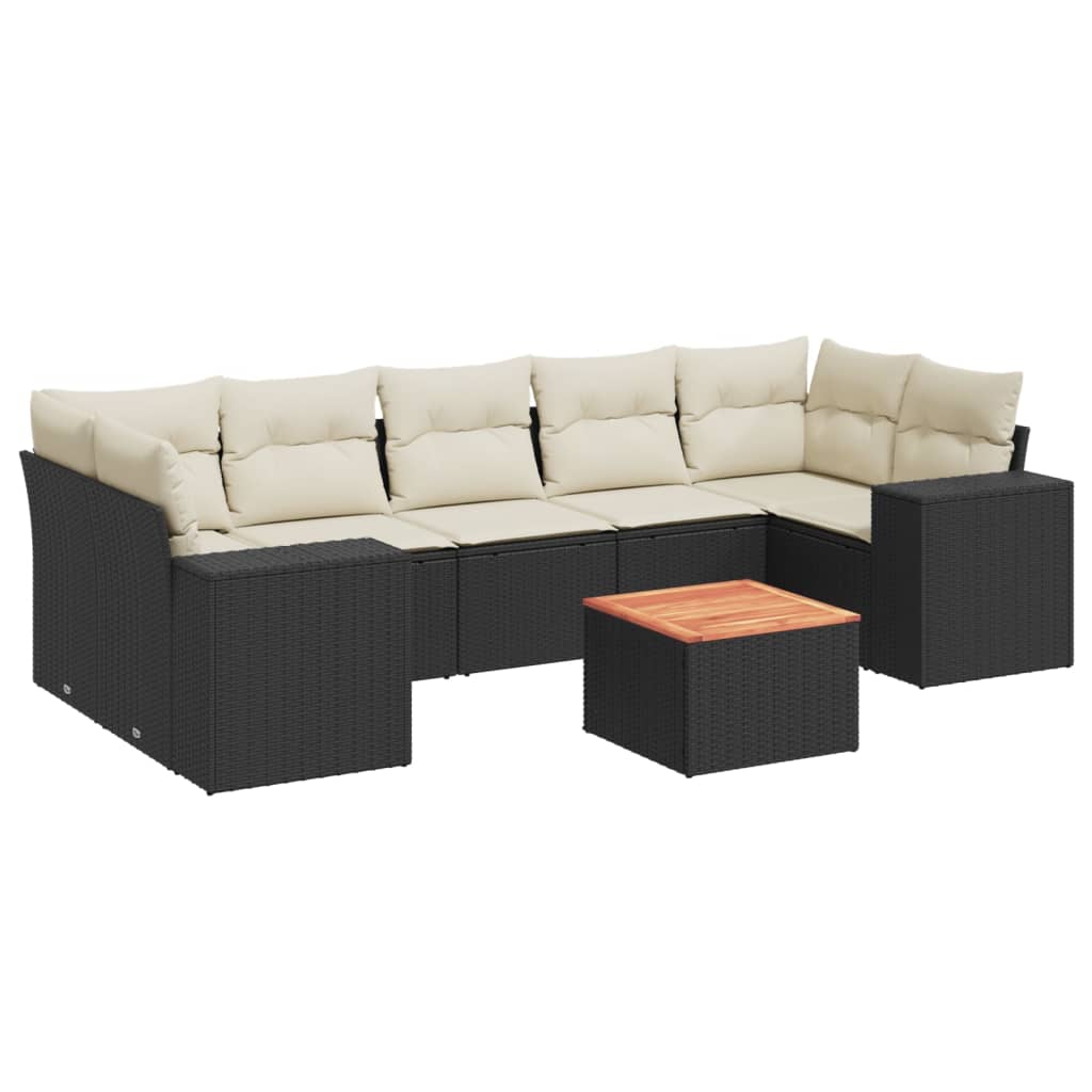 Set mobilier de grădină cu perne, 8 piese, negru, poliratan GartenMobel Dekor