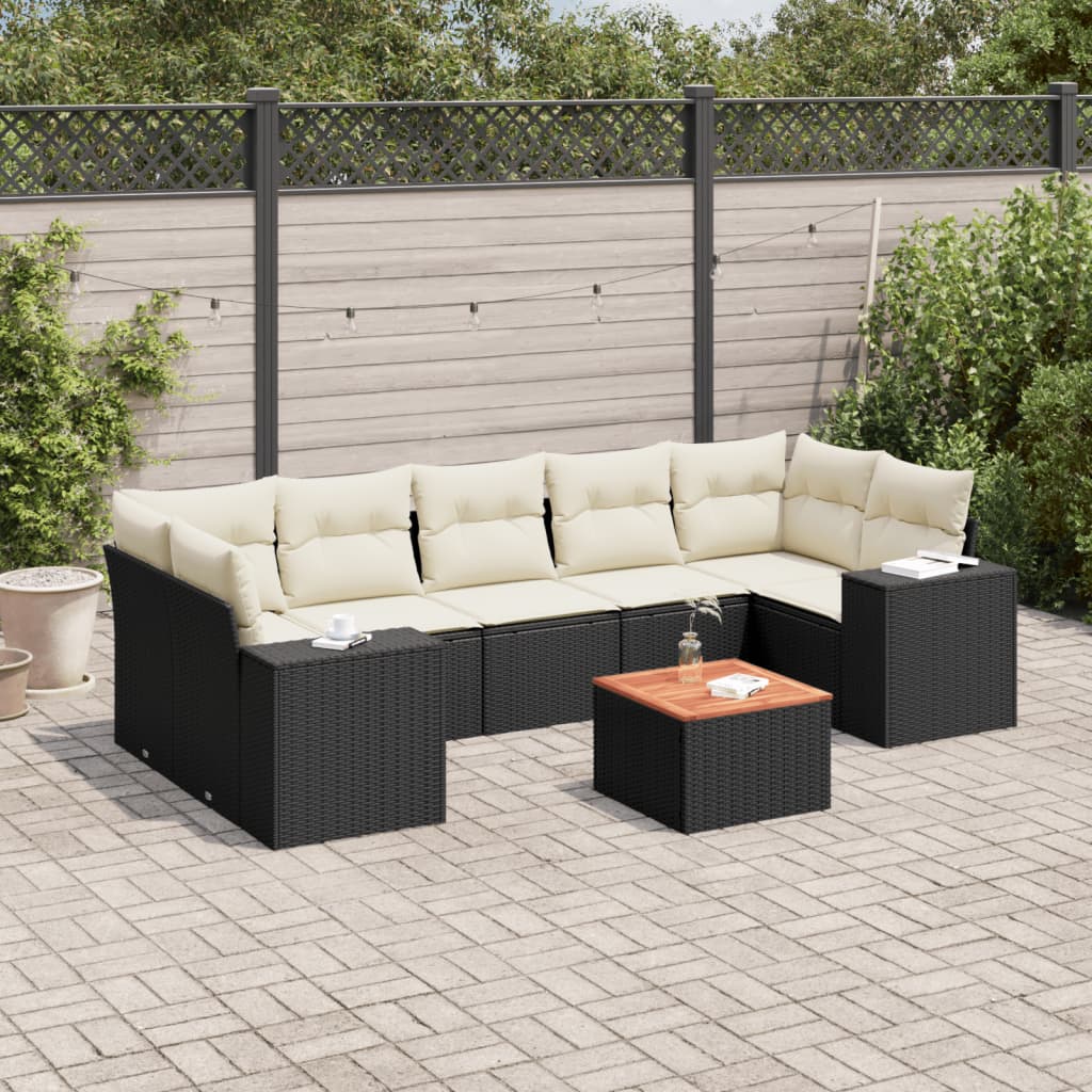 Set mobilier de grădină cu perne, 8 piese, negru, poliratan GartenMobel Dekor