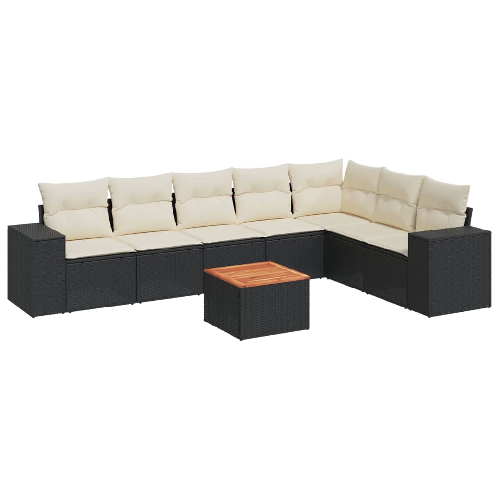 Set mobilier de grădină cu perne, 8 piese, negru, poliratan GartenMobel Dekor