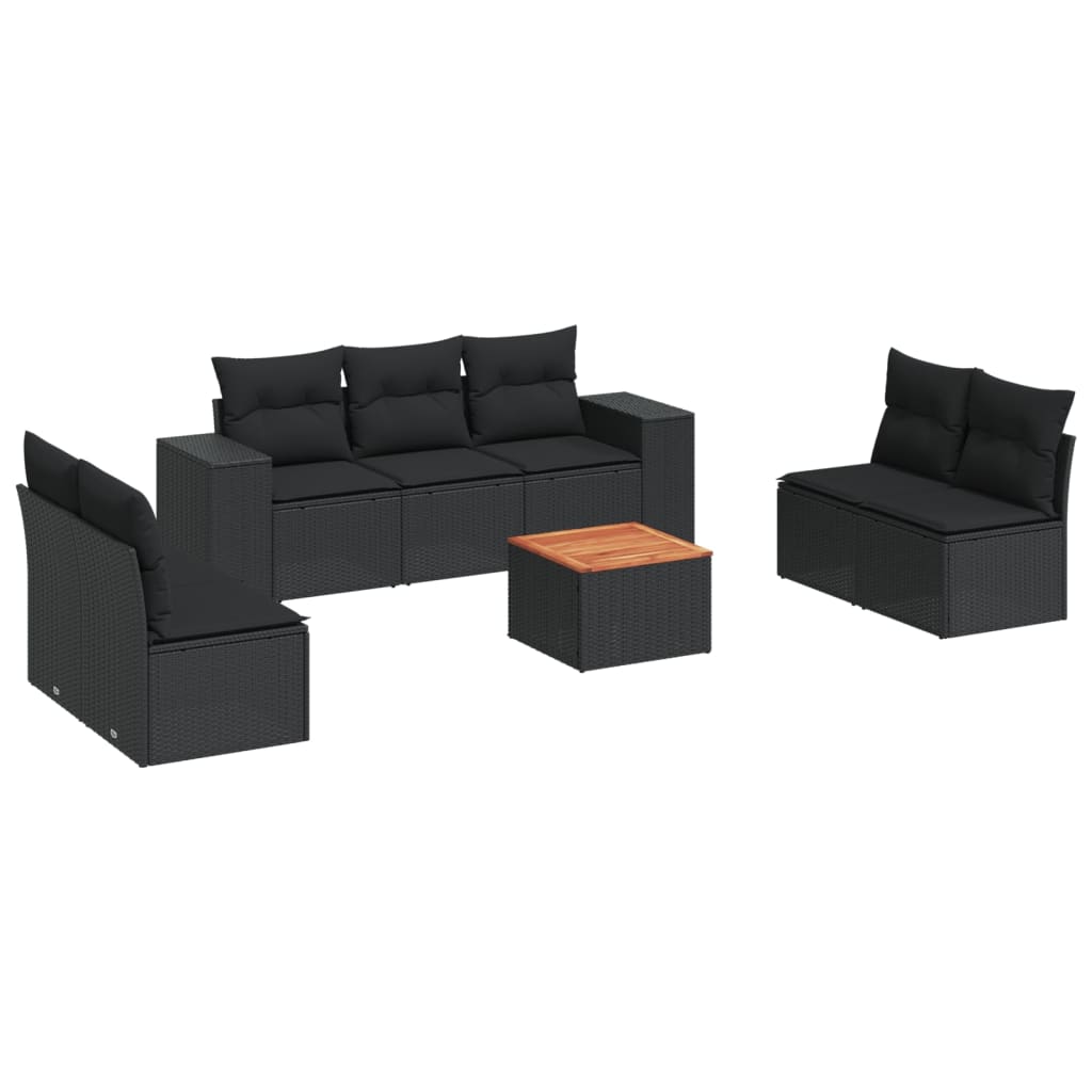 Set mobilier de grădină cu perne, 8 piese, negru, poliratan GartenMobel Dekor