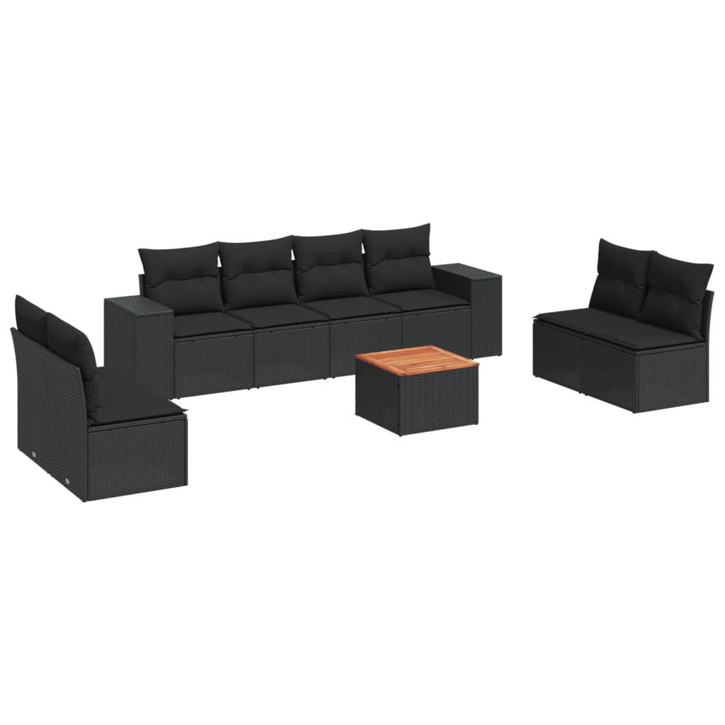 Set mobilier de grădină cu perne, 9 piese, negru, poliratan GartenMobel Dekor