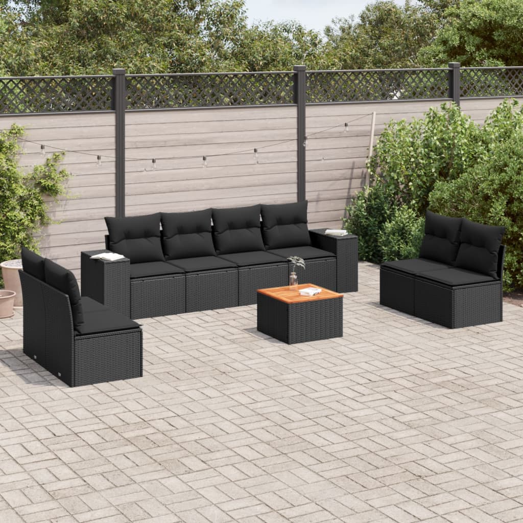 Set mobilier de grădină cu perne, 9 piese, negru, poliratan GartenMobel Dekor