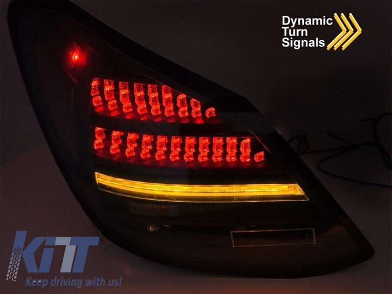 Set de stopuri LED de tuning potrivit pentru Mercedes C-Class W205 sedan 2014-2021, bază fumurie, cu semnalizare dinamică, stânga și dreapta Performance AutoTuning