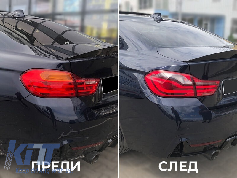 Set de stopuri LED potrivit pentru BMW Seria 4 F32 Coupe, F33 Cabriolet, F36 Gran Coupe 2013-2016, fumurii, stânga și dreapta Performance AutoTuning