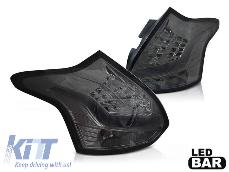 Set de stopuri LED tuning potrivit pentru Ford Focus hatchback 2011-2014 cu bază complet fumurie, stânga și dreapta Performance AutoTuning