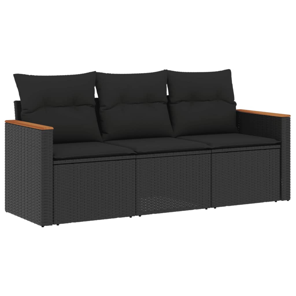 Set mobilier de grădină cu perne, 3 piese, negru, poliratan GartenMobel Dekor