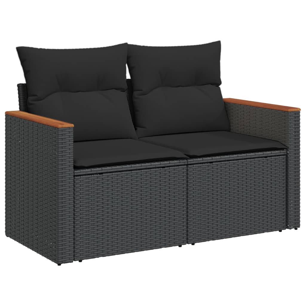 Set mobilier de grădină cu perne, 3 piese, negru, poliratan GartenMobel Dekor