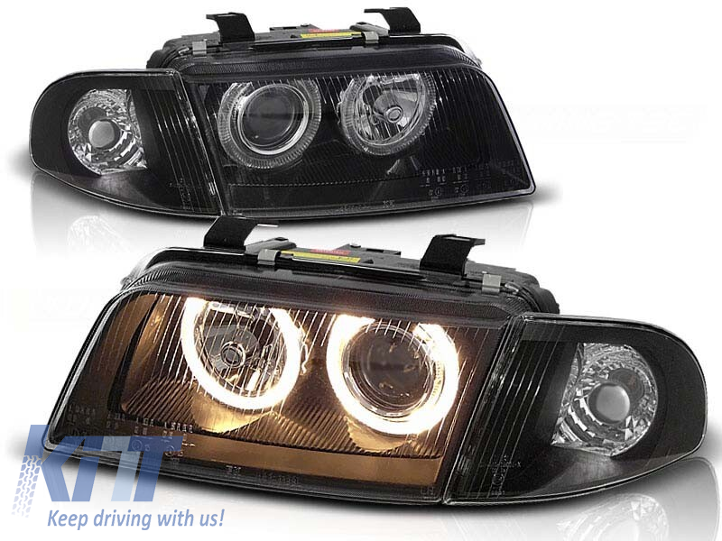 Kit de faruri de tuning cu ochi de înger halogen potrivit pentru Audi A4 B5 11.1994-12.1998 sedan/combinate, stânga și dreapta Performance AutoTuning