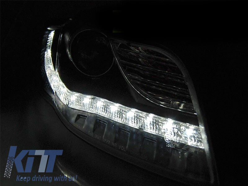 Set de faruri de tuning potrivit pentru Audi A4 B7 2004-2008 cu bază neagră, stânga și dreapta Performance AutoTuning