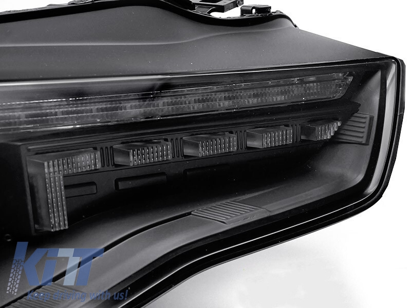 Set de faruri de tuning potrivit pentru Audi A5 2011-2016 cu bază neagră, pentru modelul cu lumini DRL din fabrică, cu semnalizatoare dinamice, stânga și dreapta Performance AutoTuning