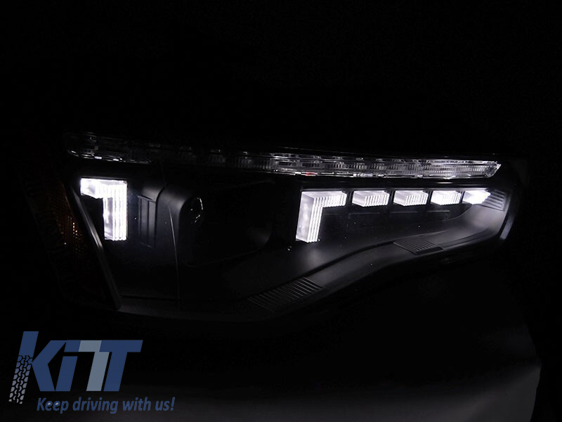 Set de faruri de tuning potrivit pentru Audi A5 2011-2016 cu bază neagră, pentru modelul cu lumini DRL din fabrică, cu semnalizatoare dinamice, stânga și dreapta Performance AutoTuning