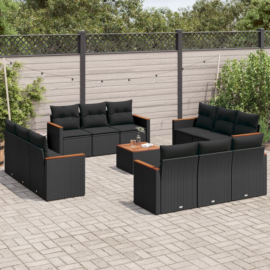 Set mobilier de grădină cu perne, 13 piese, negru, poliratan GartenMobel Dekor