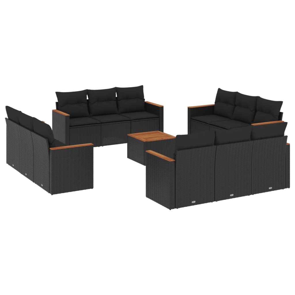 Set mobilier de grădină cu perne, 13 piese, negru, poliratan GartenMobel Dekor