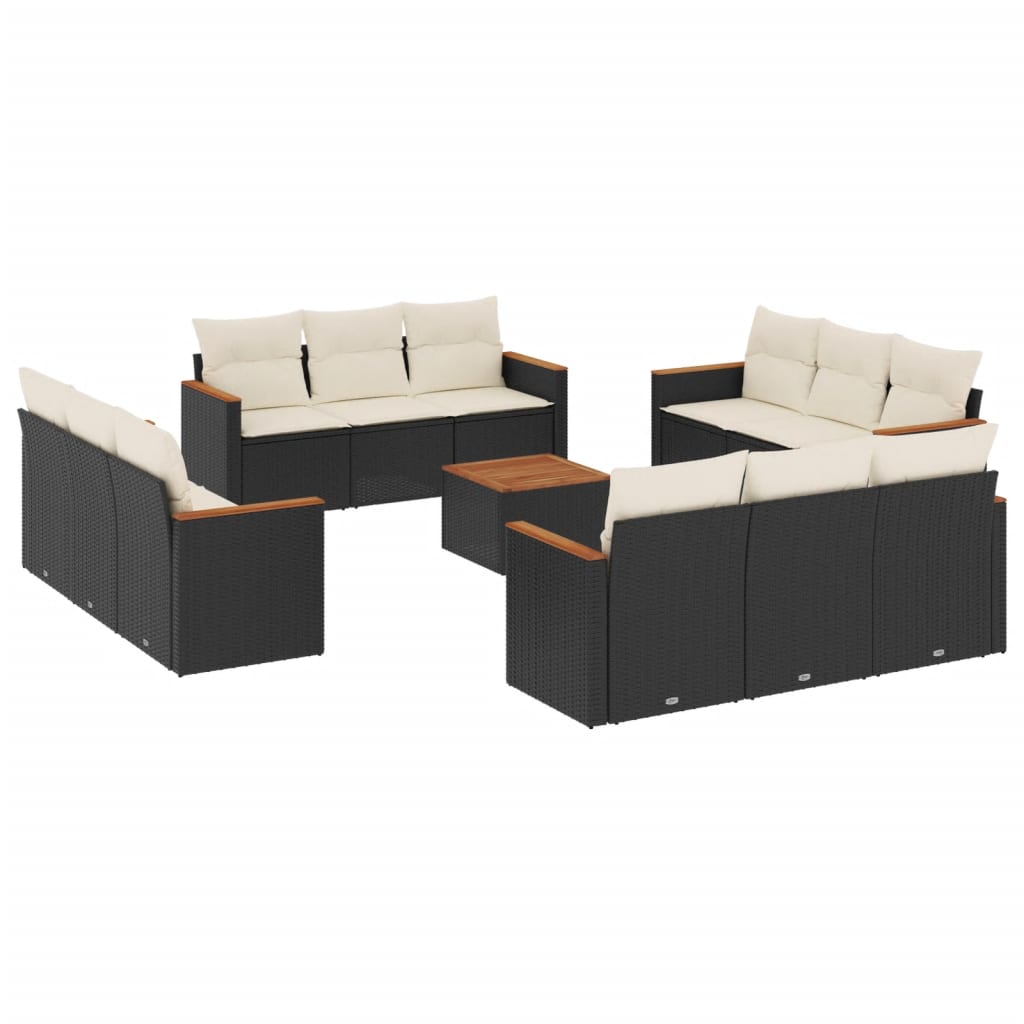 Set mobilier de grădină cu perne, 13 piese, negru, poliratan GartenMobel Dekor