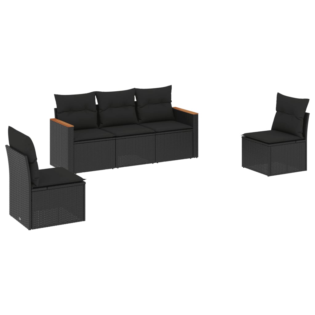 Set mobilier de grădină cu perne, 5 piese, negru, poliratan GartenMobel Dekor