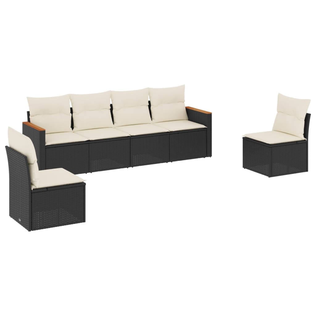 Set mobilier de grădină cu perne, 6 piese, negru, poliratan GartenMobel Dekor