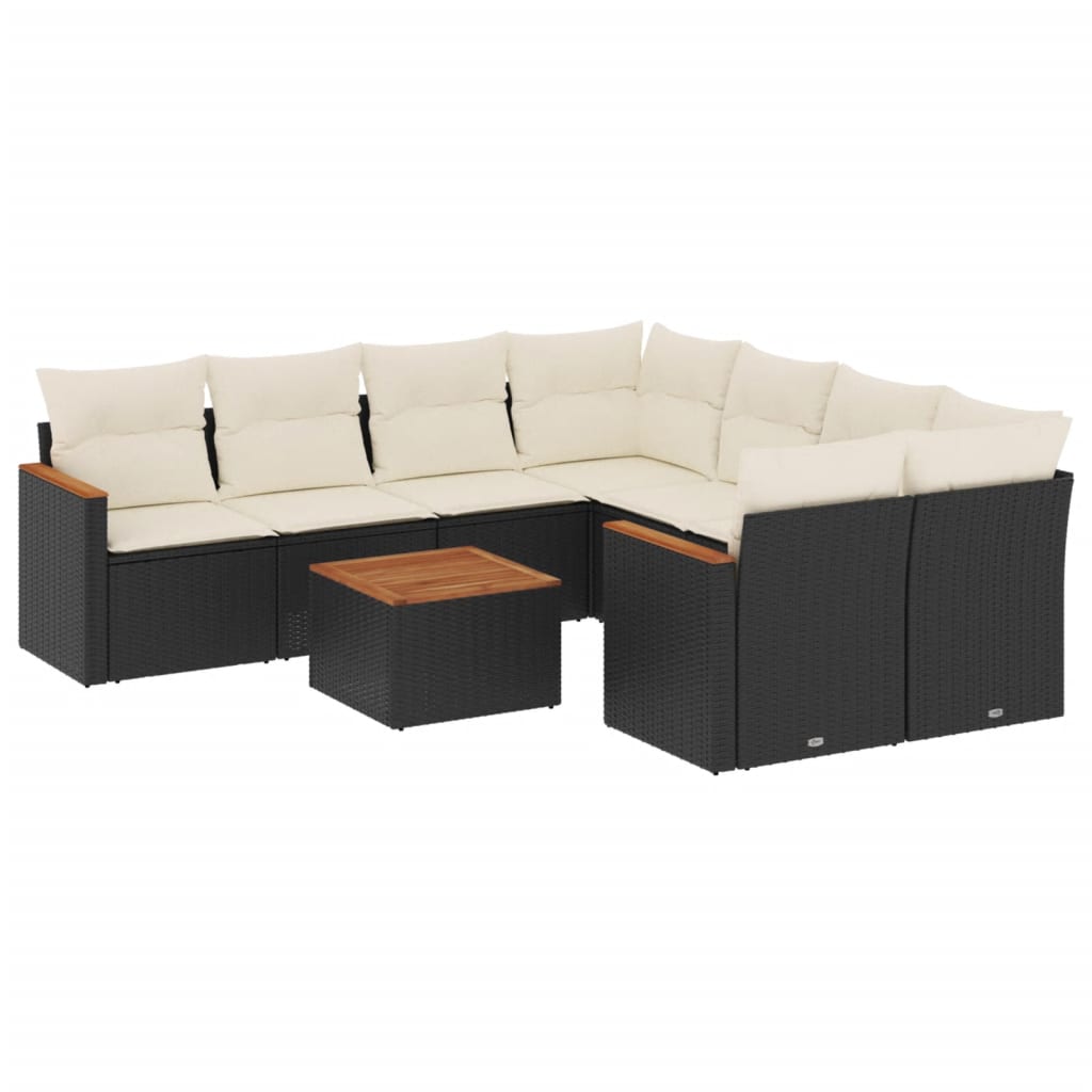Set mobilier de grădină cu perne, 9 piese, negru, poliratan GartenMobel Dekor