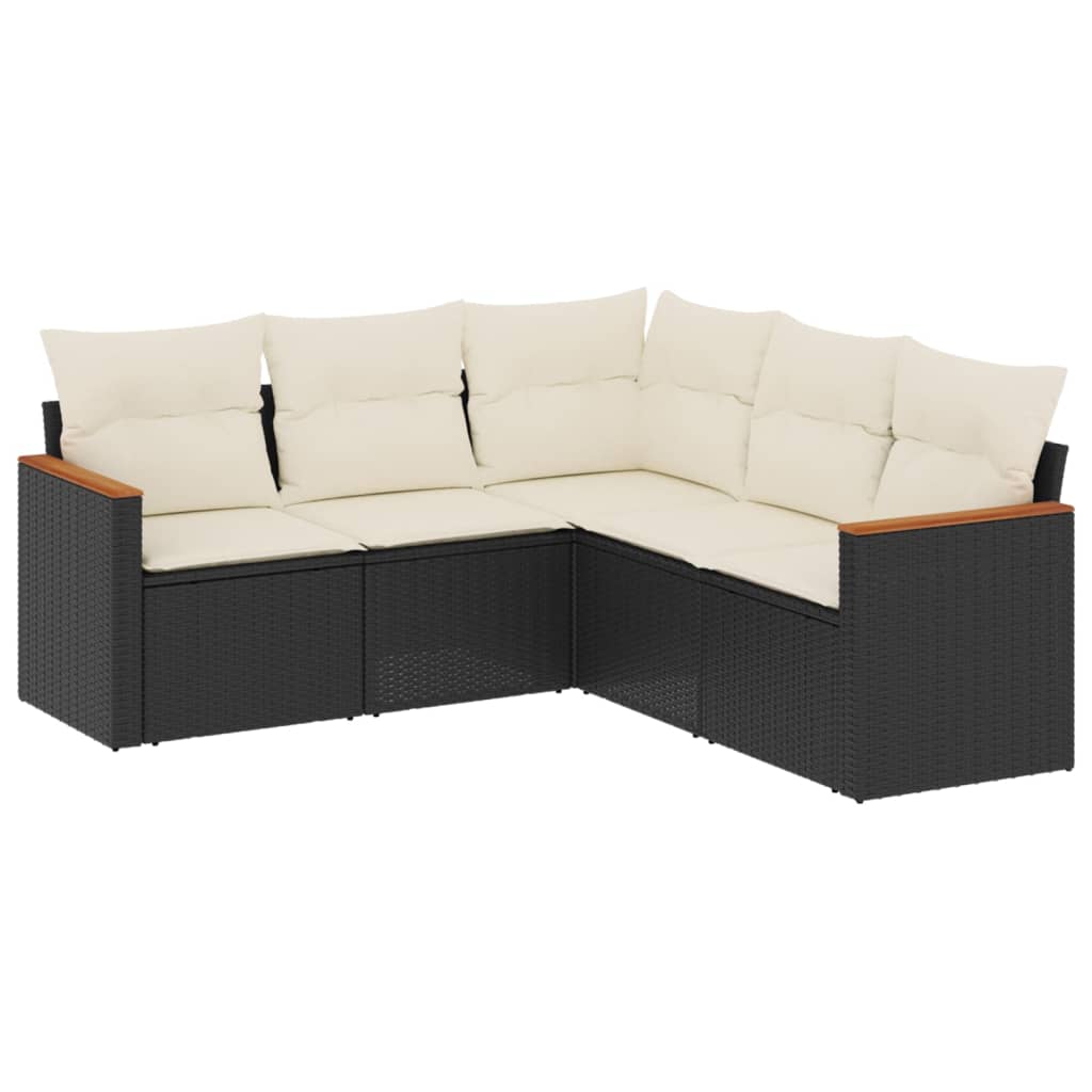 Set mobilier de grădină cu perne, 5 piese, negru, poliratan GartenMobel Dekor