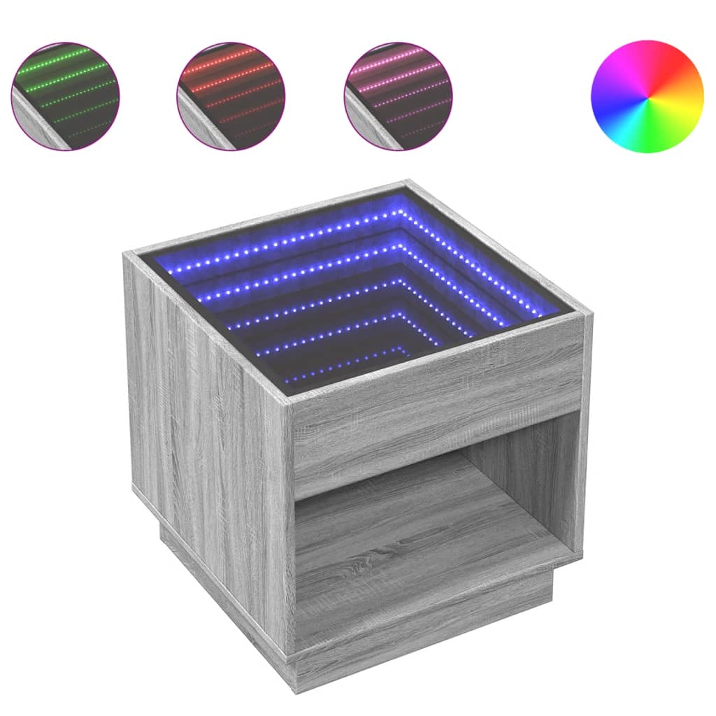 Noptieră cu LED infinity, gri sonoma, 50x50x50 cm GartenMobel Dekor