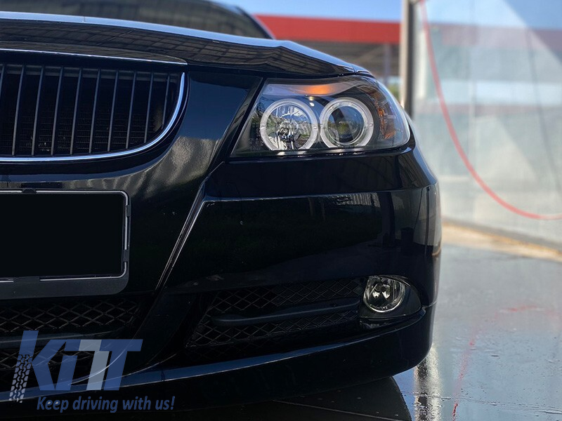 Kit de faruri tuning cu ochi de înger halogen, potrivit pentru BMW 3 E90/E91 03.2005-08.2008, stânga și dreapta Performance AutoTuning
