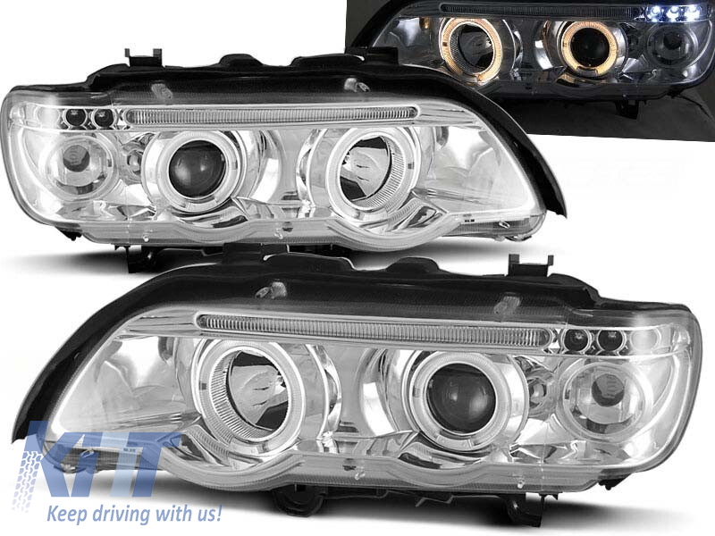 Kit de faruri tuning cu ochi de înger halogen potrivit pentru BMW X5 E53 09.1999-10.2003, stânga și dreapta Performance AutoTuning