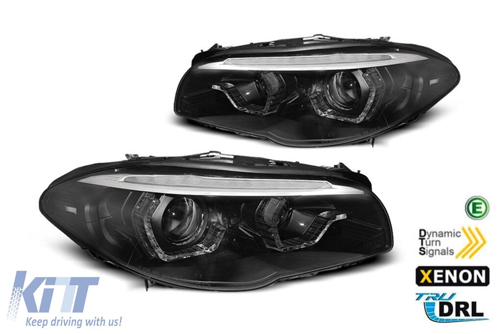 Kit de faruri xenon de tuning potrivit pentru BMW Seria 5 F10, F11 2010-2013 cu bază neagră, stânga și dreapta pentru modelele cu funcția AFS Performance AutoTuning