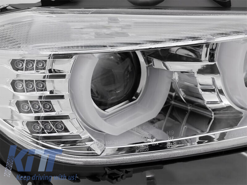 Set de faruri LED de tuning potrivit pentru BMW Seria 3 F30 sedan, F31 touring 10.2011-05.2015 cu bază cromată, stânga și dreapta Performance AutoTuning