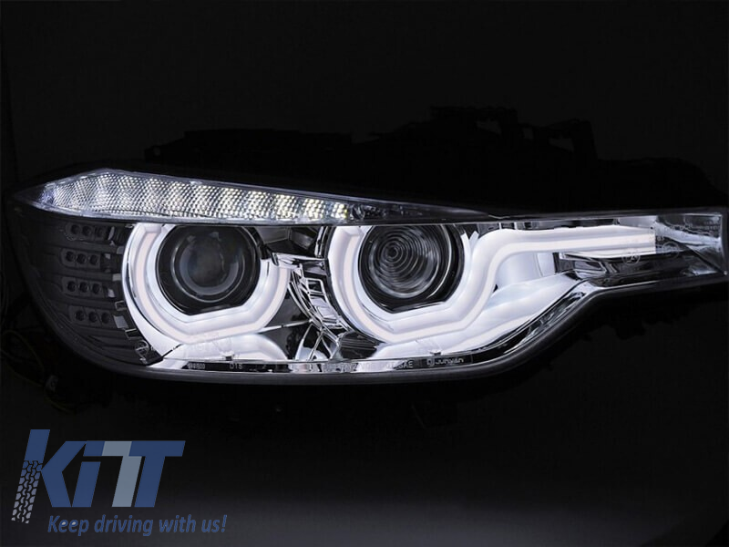 Set de faruri LED de tuning potrivit pentru BMW Seria 3 F30 sedan, F31 touring 10.2011-05.2015 cu bază neagră, stânga și dreapta Performance AutoTuning