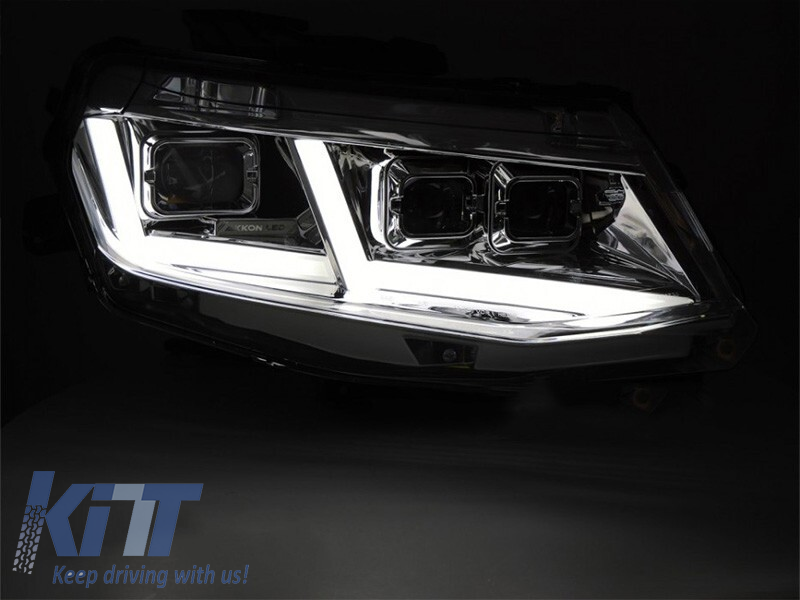 Set de faruri LED de tuning potrivit pentru Chevrolet Camaro 2016-2018 cu bază cromată, cu semnale de întoarcere dinamice, pentru modelul cu lumini DRL de fabrică, stânga și dreapta Performance AutoTuning