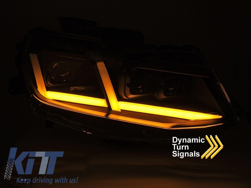 Set de faruri LED de tuning potrivit pentru Chevrolet Camaro 2016-2018 cu bază neagră, cu semnalizatoare dinamice, pentru modelul cu lumini DRL de fabrică, stânga și dreapta Performance AutoTuning