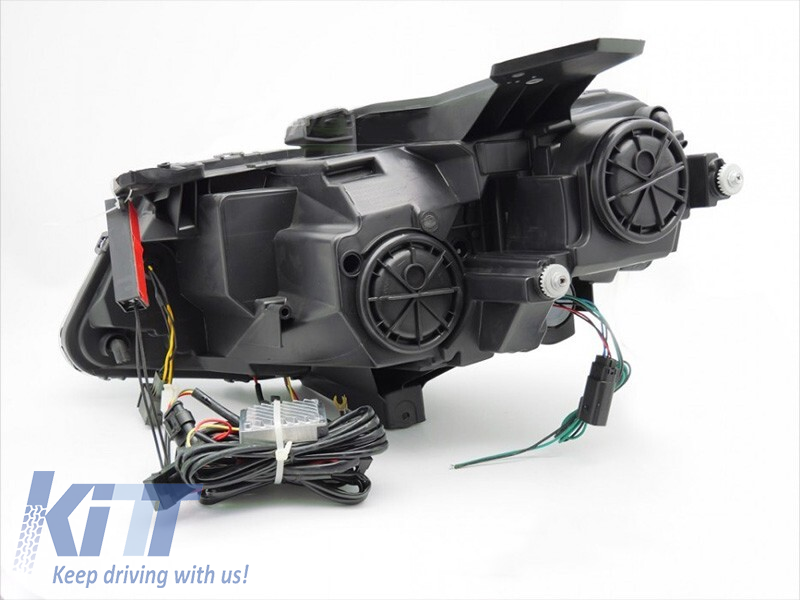 Set de faruri LED de tuning potrivit pentru Chevrolet Camaro 2016-2018 cu bază neagră, cu semnalizatoare dinamice, pentru modelul cu lumini DRL de fabrică, stânga și dreapta Performance AutoTuning