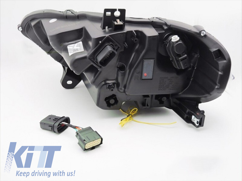 Set de faruri LED de tuning potrivit pentru Ford Mustang 2018-2021 cu bază neagră, cu semnalizatoare dinamice, pentru modelul cu lumini DRL de fabrică, cu funcția