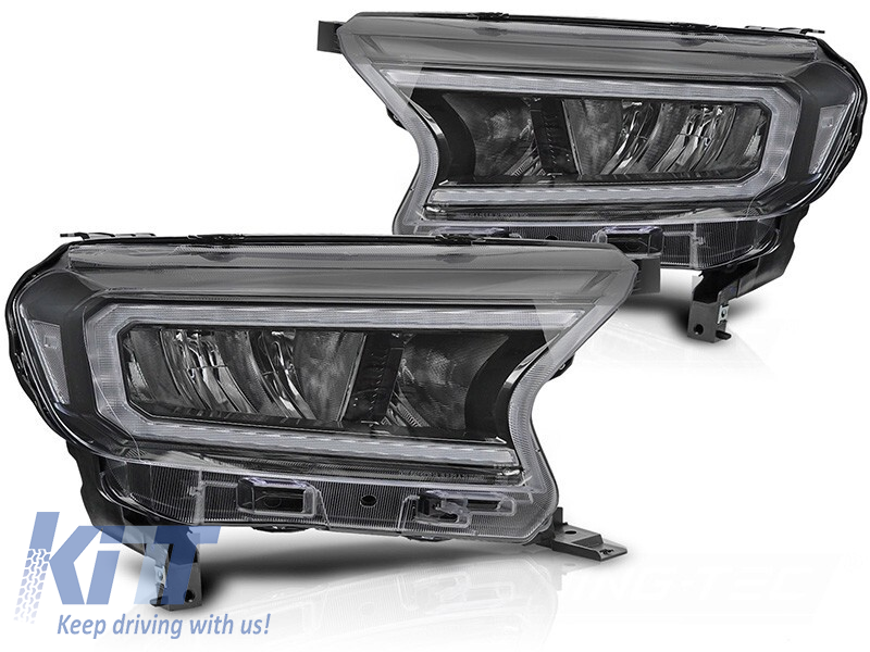 Set de faruri LED de tuning potrivit pentru Ford Ranger 2016-2022 cu bază neagră, cu semnale de întoarcere dinamice, pentru modelul cu lumini DRL din fabrică, stânga și dreapta Performance AutoTuning