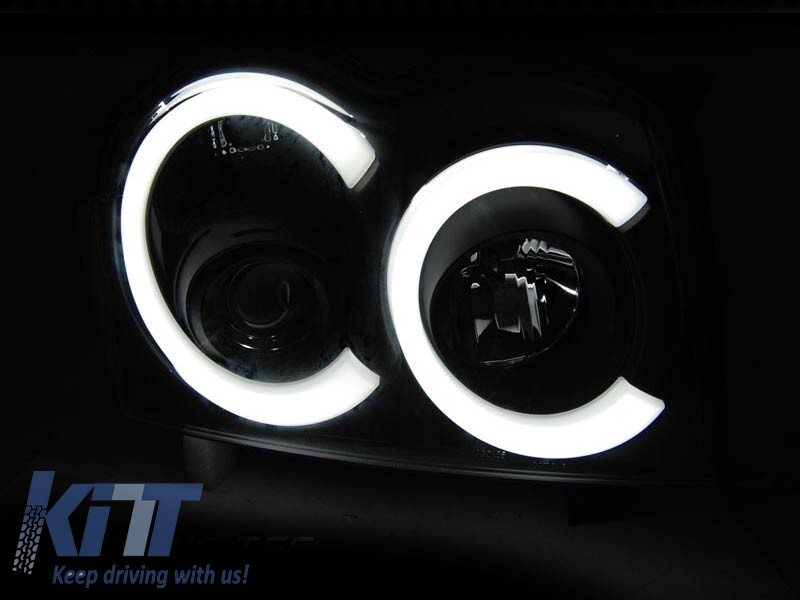 Set de faruri de tuning cu lumini LED potrivit pentru Jeep Grand Cherokee 2005-2008 cu bază neagră, stânga și dreapta Performance AutoTuning