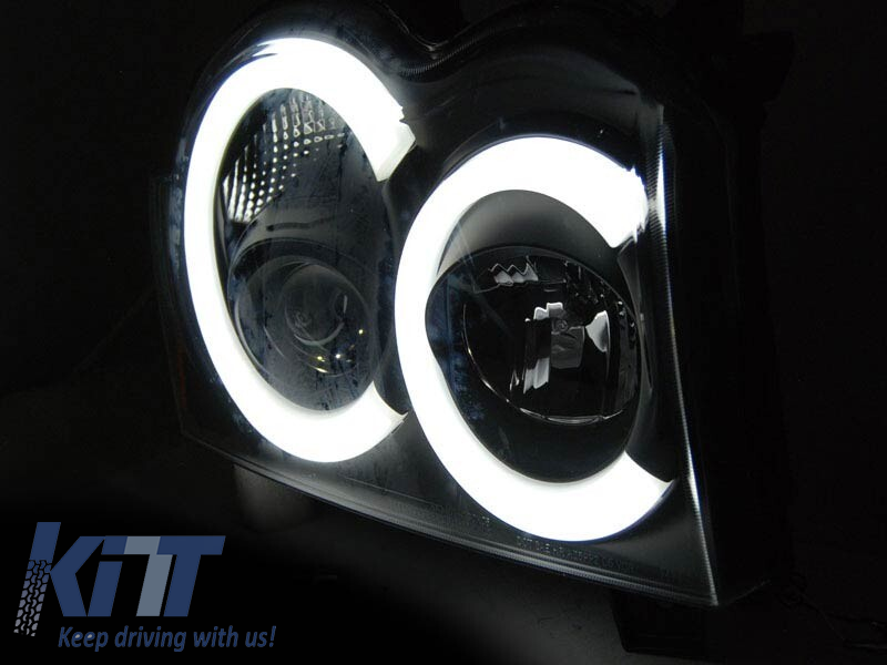 Set de faruri de tuning cu lumini LED potrivit pentru Jeep Grand Cherokee 2005-2008 cu bază neagră, stânga și dreapta Performance AutoTuning