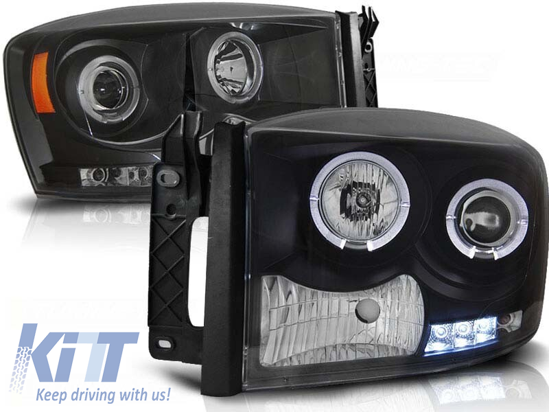 Set de faruri de tuning cu ochi de înger halogen potrivit pentru Dodge RAM 2006-2008, stânga și dreapta Performance AutoTuning