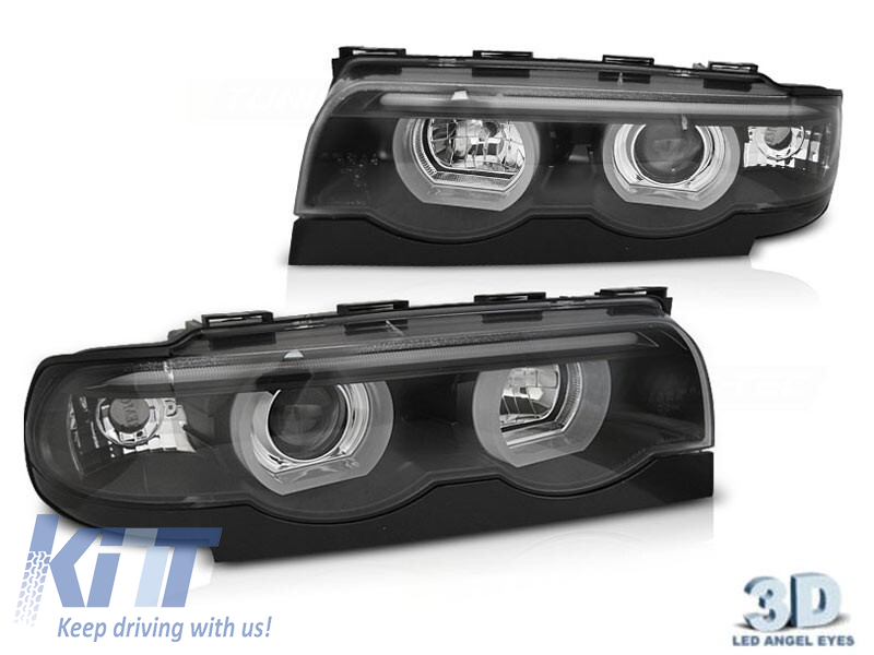 Set de faruri de tuning potrivit pentru BMW Seria 7 E38 1994-2001 cu bază neagră, stânga și dreapta Performance AutoTuning