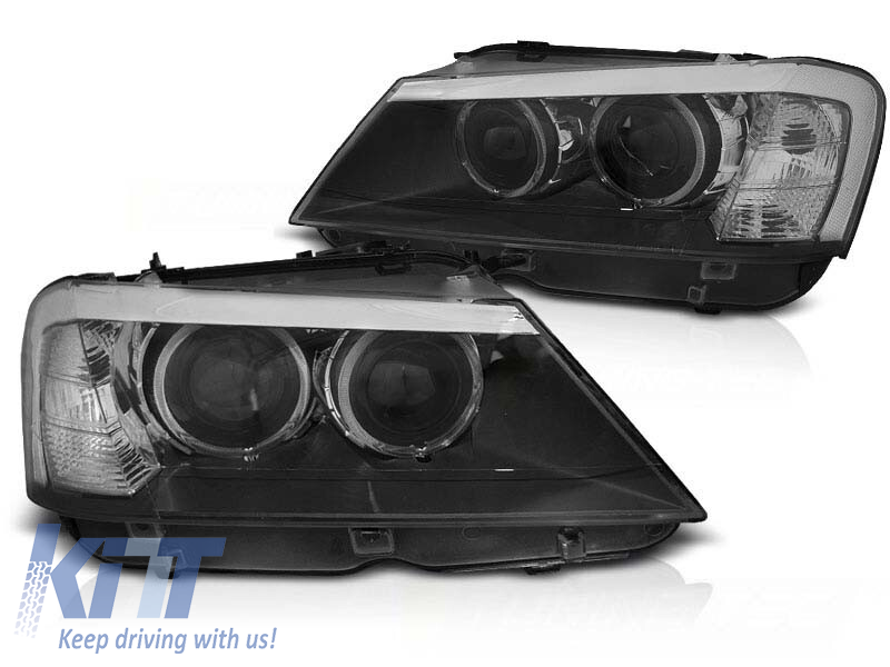 Set de faruri de tuning potrivit pentru BMW X3 F25 2010-07.2014 cu bază neagră, stânga și dreapta Performance AutoTuning