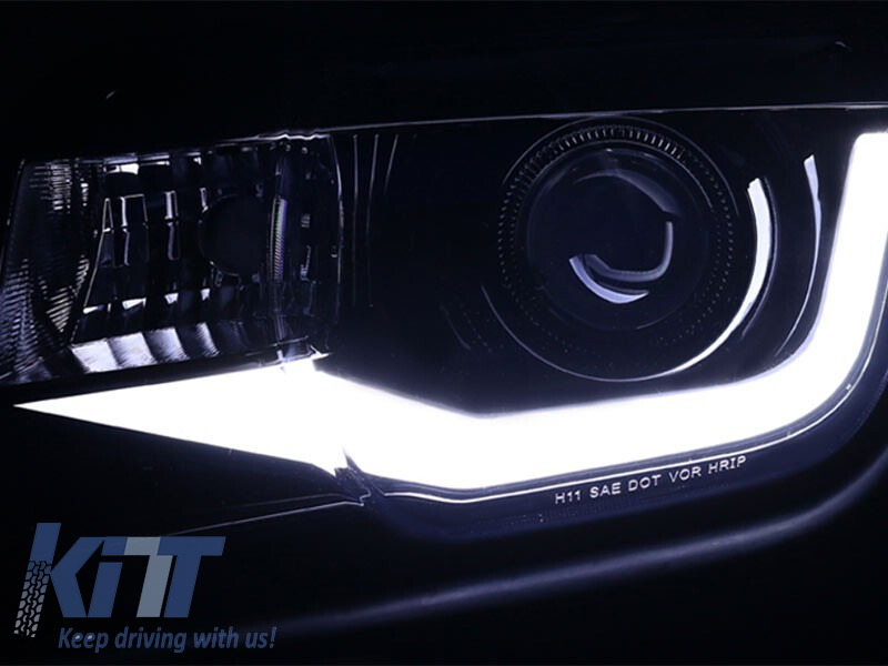 Set de faruri de tuning potrivit pentru Chevrolet Camaro 2009-2013 cu bază neagră, stânga și dreapta Performance AutoTuning