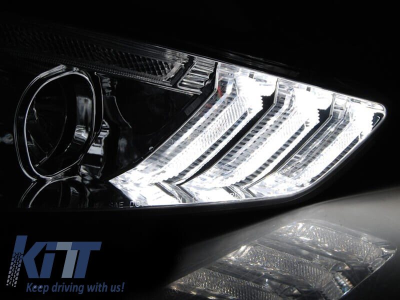 Set de faruri de tuning potrivit pentru Ford Focus MK3 2015-2018 cu bază neagră, stânga și dreapta Performance AutoTuning