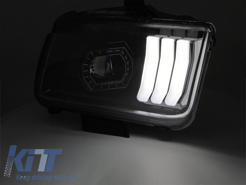 Set de faruri de tuning potrivit pentru Ford Mustang 2004-2009 cu bază neagră Performance AutoTuning