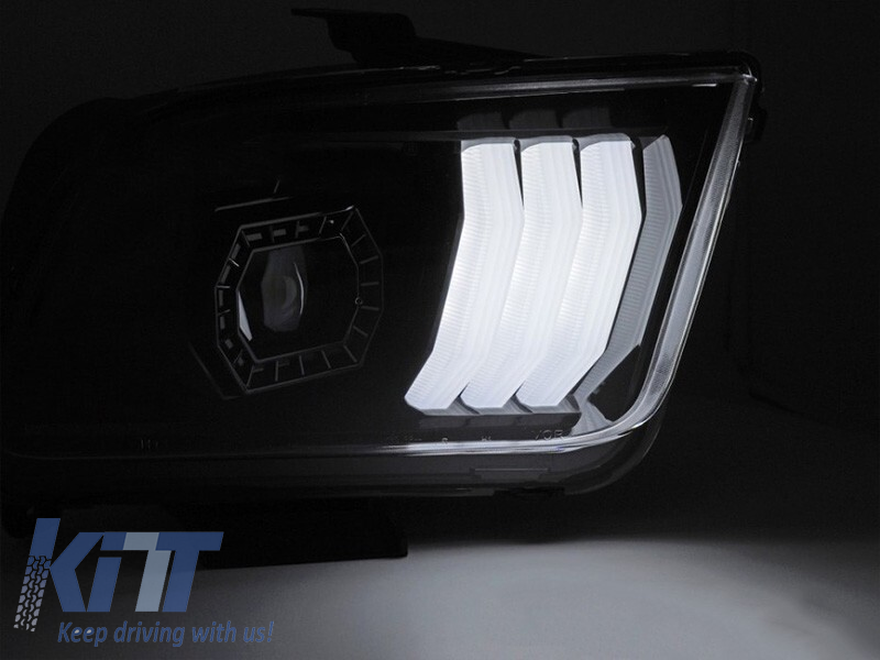 Set de faruri de tuning potrivit pentru Ford Mustang 2004-2009 cu bază neagră Performance AutoTuning