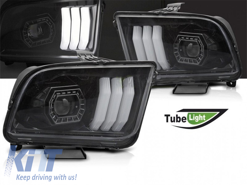 Set de faruri de tuning potrivit pentru Ford Mustang 2004-2009 cu bază neagră Performance AutoTuning